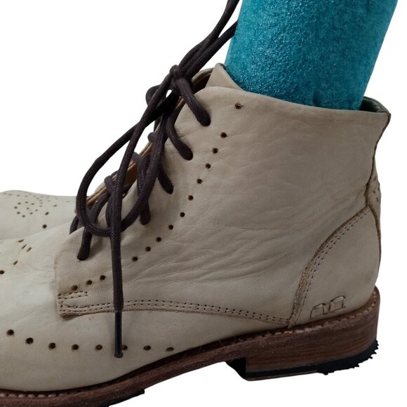 Bed Stu Benchmade Chelsea Lace Up Ankle Boots Size 8 Leather Beige Brogue Combat - Picture 6 of 16
